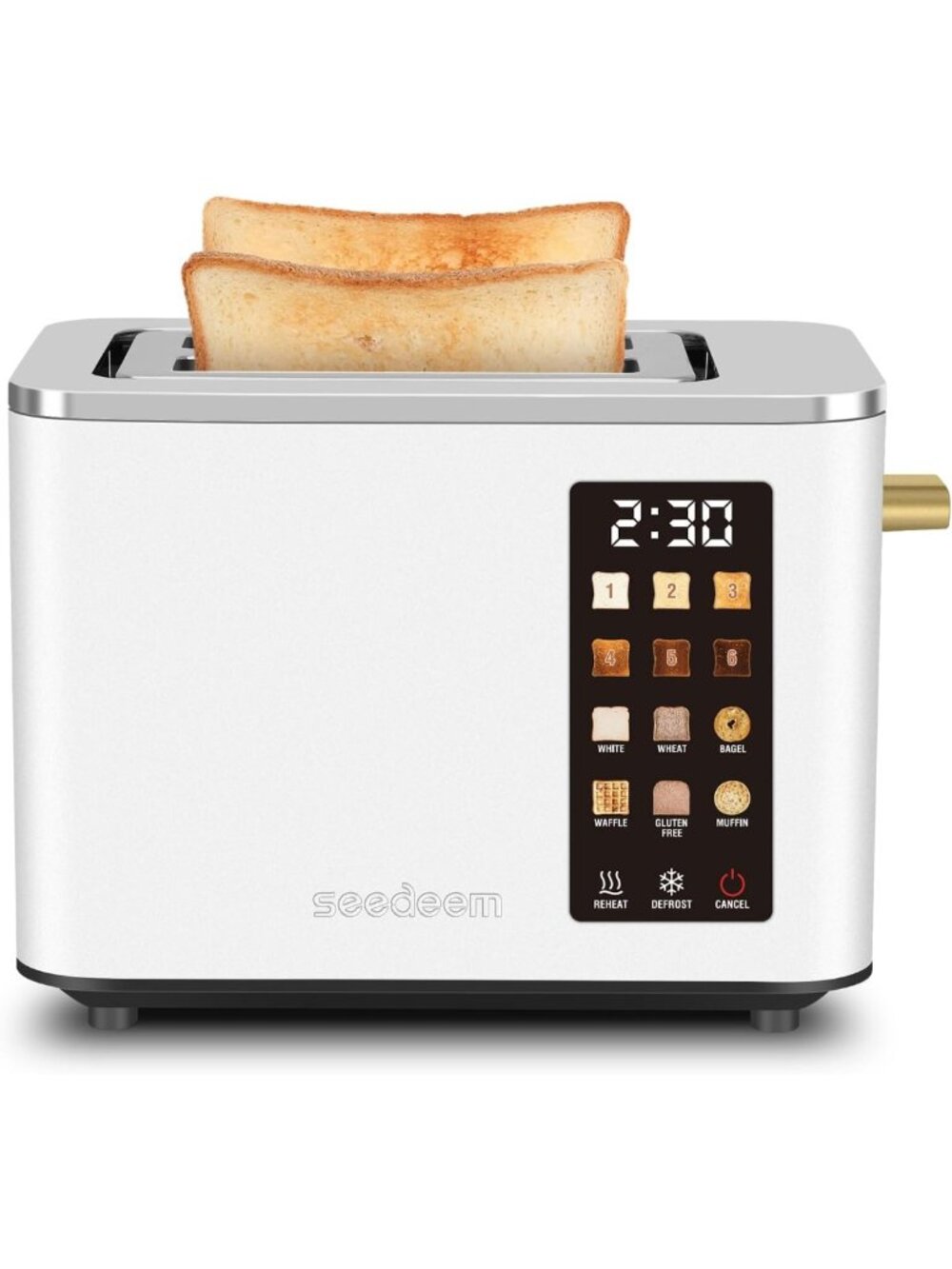 2-Slice Stainless Steel Touchscreen Toaster, 6 Shade Settings, 900W, White